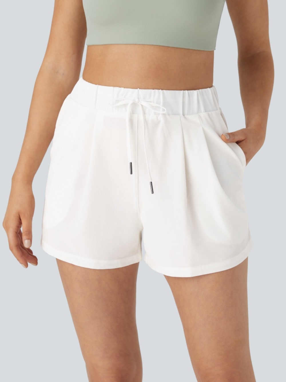 Halara High Waisted Elastic Waistband Drawstring Pleated Yoga Shorts 3" with Poc
